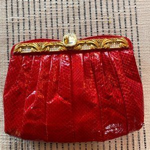 Red Vintage Snakeskin Clutch